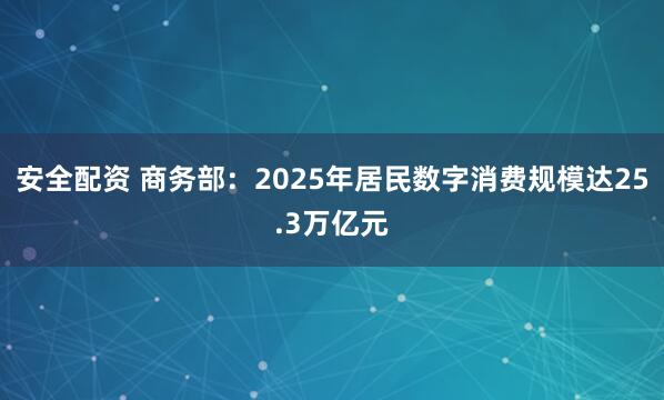 安全配资 商务部：2025年居民数字消费规模达25.3万亿元